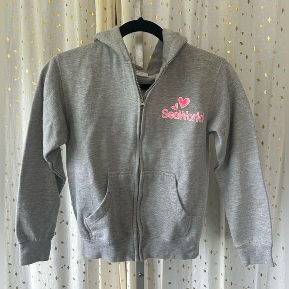 SeaWorld Girls Graphic Be(YOU)Tiful Full Zip Up Pockets Hoodie Jersey Jacket L - Picture 2 of 8